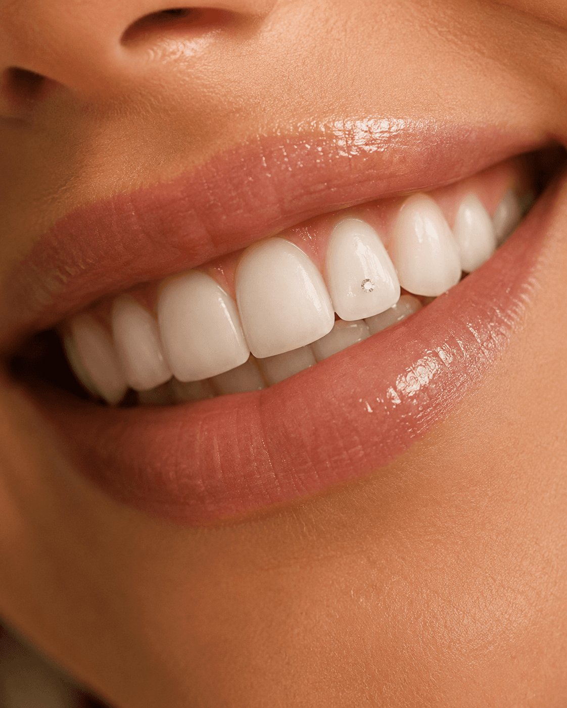 Sourire orné d’un strass dentaire discret